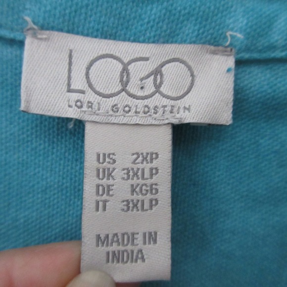 Logo by Lori Goldstein Tunic Top Plus 2XP Petite Green Distressed Canvas Pockets - Picture 5 of 11